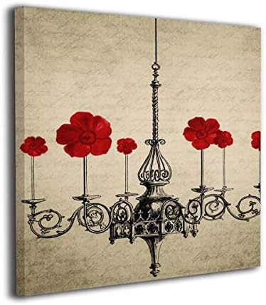 Amonee 20"x20" Canvas Wall Art Print Chandelier with Flowers Vintage Home Antique Framed Canvas Pictures Prints Contemporary Artwork Ready to Hang for Home Decoration Wall Decor