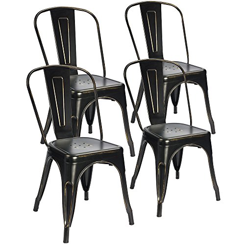 Devoko Tolix Black and Antique Gold Metal Chairs Indoor Outdoor Stackable Dining Chairs Kitchen ...