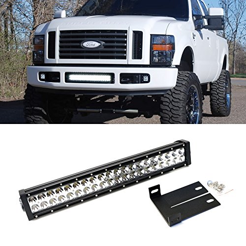 iJDMTOY 20" 120W High Power Double-Row LED Light Bar w/ Lower Bumper Grille Mount Brackets & Wiring Harness For 2008-2010 2nd Gen Ford F-250 F-350 F-450 Super Duty