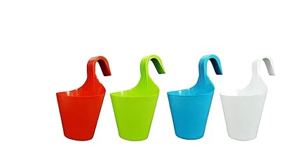 Naturally Green (Multicolor Set of 4) Glory Hook Pot for Railings/Railing Flower Pot - Set of 4