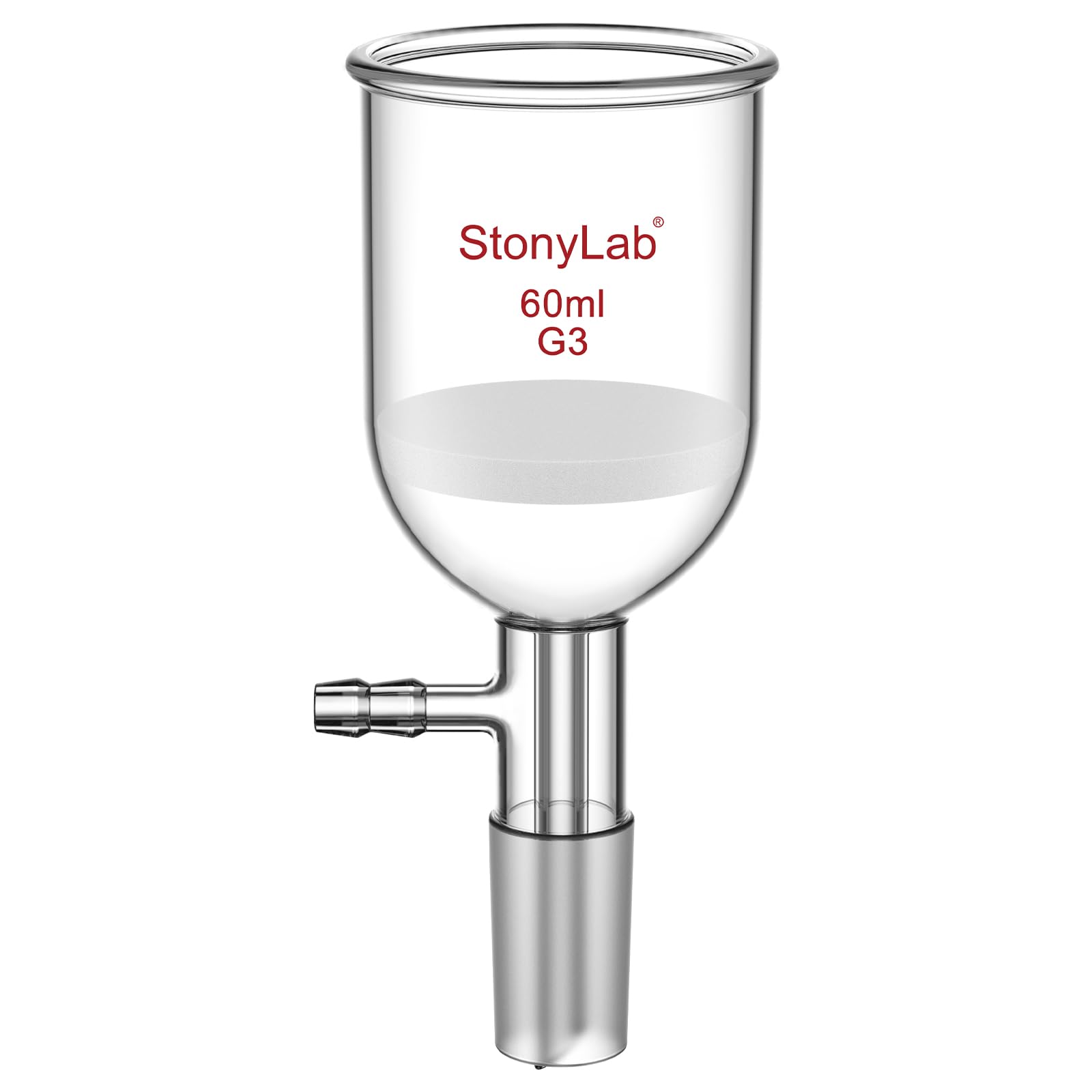 StonyLab Borosilicate Glass Buchner Filtering Funnel with Fine Frit(G3), 46mm Inner Diameter, 60mm Depth, with 24/40 Standard Taper Inner Joint and Vacuum Serrated Tubulation (60 mL)