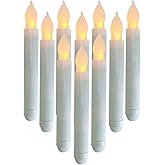 Houdlee Set of 12 LED Flameless Taper Candles - Warm White Flickering Electric Candles for Halloween, Christmas, Parties, and Weddings