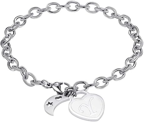 Outflower Bracciale Da Donna Semplice Ed Elegante In Acciaio Inossidabile Ccreativo Con Lettera Inglese Y Cuore Di Pesca Accessori Ciondolo Luna Braccialetto Amazon It Gioielli