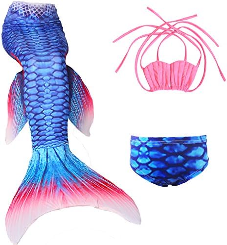 Wentas Womens Sparkle Mermaid Tail 3pcs Sets Swimmable Bikini Swimwear, L