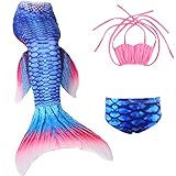 Wentas Girls Princess Sparkle Mermaid Tail 3pcs Sets Swimmable Bikini Swimwear