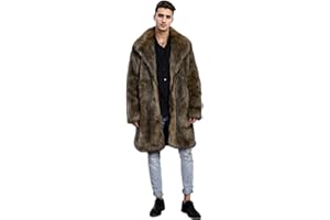 UMREN Men's Luxury Faux Fur Coat Jacket Winter Warm Long Coats Overwear Outwear