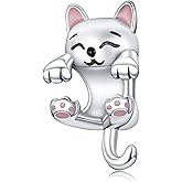 Doyafer 925 Sterling Silver Charm Cute Cat Charm fit Women's Bracelet Necklace Pendant Holiday Birthday Gifts for Friend and Family