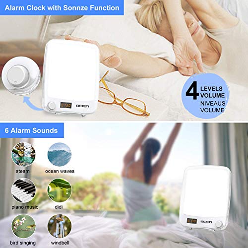 Light Therapy Lamp,BEIEN Dimmable Therapy Energy Light UV-Free 10000 Lux with Timer Setting,Sunrise Alarm Clock with 6 Alarm Sounds,Snooze Function,Standing Bracket for Home and Office Use