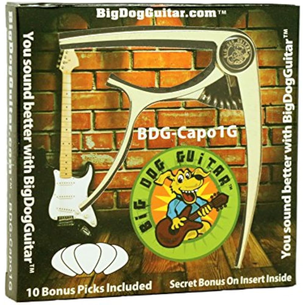 Golden Metal Guitar 6 String Capo, Stays In Tune, For Acoustic Guitar & Electric Guitar 10 Bonus Picks (740781933516)