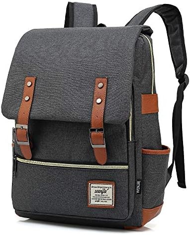 HITOP College Backpack, Vintage Fashion Laptop Travel Bag for Women Men Fits 15.6 Inch Laptop and Notebook (Black)