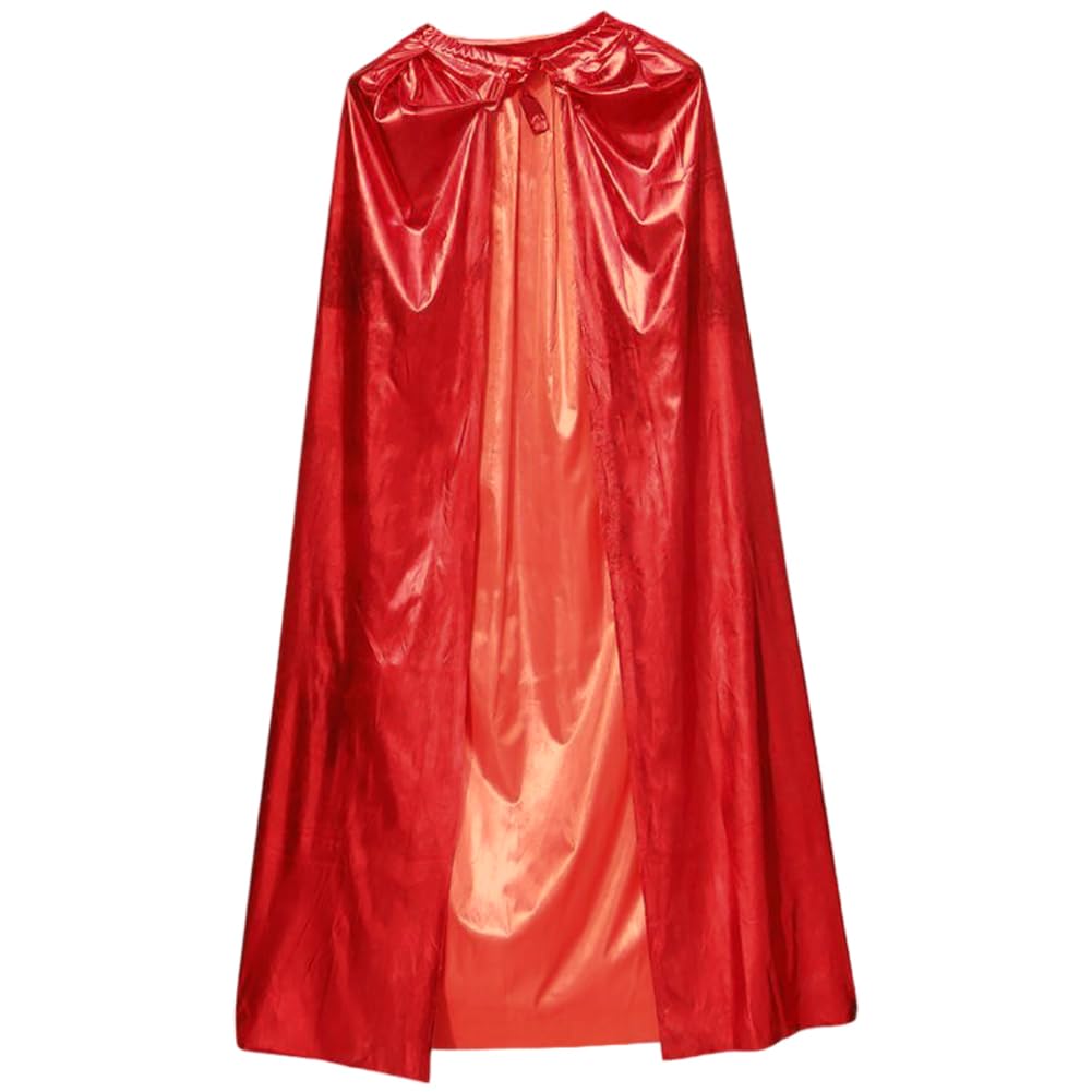 CABODYALS Red King Costume Cape Halloween Shiny Costumes Capes Poncho Soild Metallic Royal Queen Adult Cosplay Polyester Cloak Robe for Women Man Party Christmas Celebrations Performances Accessories