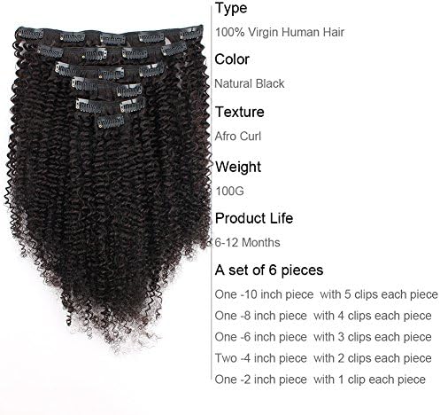 AmazingBeauty 8A Grade Big Thick Real Remy 3C 4A Afro Clip In Human Hair Extensions Curly for African American Black Women, 3C 4A, Natural Black, 120 Gram, 14 to 20 Inch