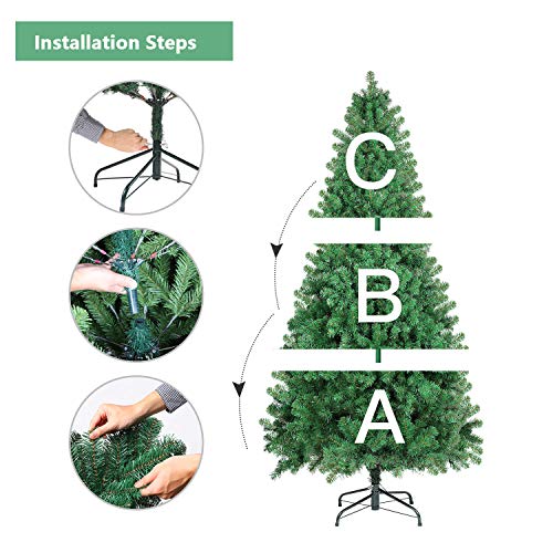 SHareconn 6.5ft Unlit Premium Artificial Spruce Hinged Christmas Tree with 1300 Branch Tips and Metal Stand - Thumbnail 4