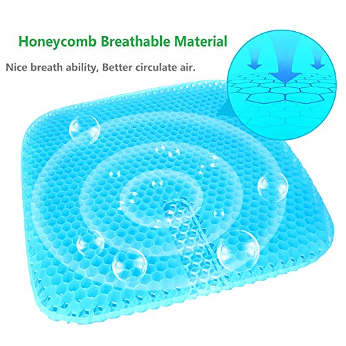 Vodche Large Gel Seat Cushion, New Upgrade Wheelchair Cushion with Non-Slip Cover Breathable Honeycomb Design Relief Back Pain Egg Seat Cushion Pad fits for Office Chair and Car,Wheelchair