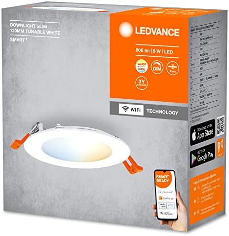 Luminária: para teto, SMART RECESS SLIM DOWNLIGHT TW / 8 W, 220... 240 V, ângulo de radiação: 110, Branco sintonizável, 3000... 6500 K, material da carroçaria: plástico, IP20