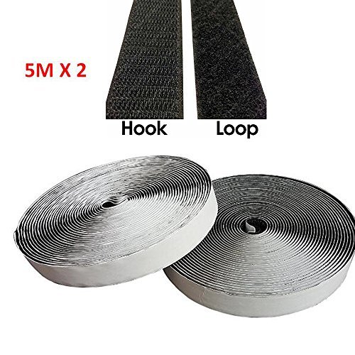 FineWish Adhesive Tapes Self-adhesive Tape in Black [5m, Pack of 2, Hook and Loop] Width 20mm for All Types of Graphic Frames Installation (Black)