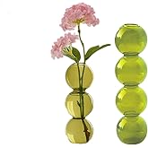 Bud Vase Set of 2, Bubble Hydroponic Vase Small Glass Flower Vase Clear Centerpieces for Wedding Rustic Home Decor, Decorative Glass Bottles for Office Table Decoration (Green)