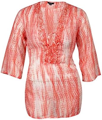 Raviya Mixed-Print Beaded Tunic Cover Up Womens Swimsuit,Medium