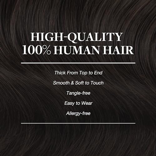 GOO GOO Adhesive Hair Extensions Natural Hair, 40 cm 90 g 7pcs, Real Natural Human Hair Extensions, 2 Dark Brown