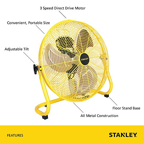 Stanley 16 Inch Industrial High Velocity Floor Fan Use for Shop, Garage or Warehouse, All
