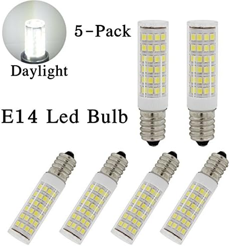 XYTGD E14 Light Bulb Dimmable,5W 110V 120V, Daylight 6000K 500lm, Led E14 Candelabra Screw base,Omni-directional E14 Base Light Bulb for Ceiling Fan Chandelier Landscape Lighting (Pack of 5)