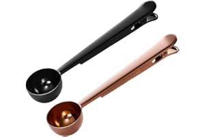 SKINGWA Coffee Scoop with Bag Clip, Spoon with Sealed Clamps Multi-Function Milk Powder Spoon Coffee Measuring Spoon, 20ml (Black+Rose Gold)