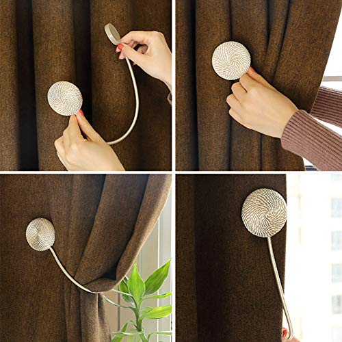 Elitlife Curtain Tiebacks Magnetic,The Most Convenient Drape Tie Backs,Decorative Rope Holdbacks/Holder for Window Sheer and Blackout Panels,Set of 2,Brown