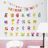 AWAKINK Cartoon Animals English Graphic Alphabet Letters Wall Stickers Removable Wall Decal for Girls and Boys Nursery Baby Room Children's Bedroom