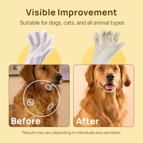 HICC PET Cleaning Deodorizing Glove Wipes for Dogs & Cats, Vet Recommended Hypoallergenic Hydrating & Nourish Fur Pet Grooming Glove Wipes, Pet Bathing Wipes for Horse Coat Care, 20pcs Coconut Scent
