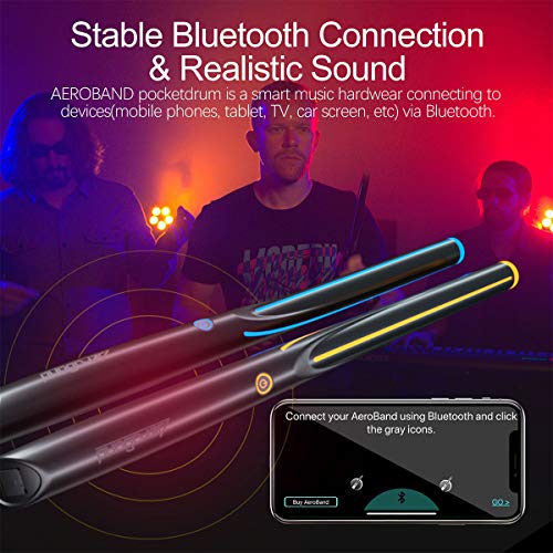 AEROBAND Drum Sticks Air Electronic Drum Set with Light, Bluetooth Wireless Connection Pocketdrum, 3 Modes Portable Drumsticks Indoor/Outdoor Travel Using- 1 Pair