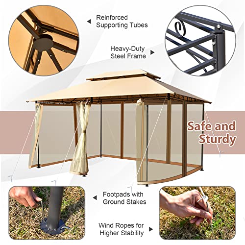 Tangkula 10x13 FT Patio Gazebo with Removable Mesh Netting & Double Roof image 13