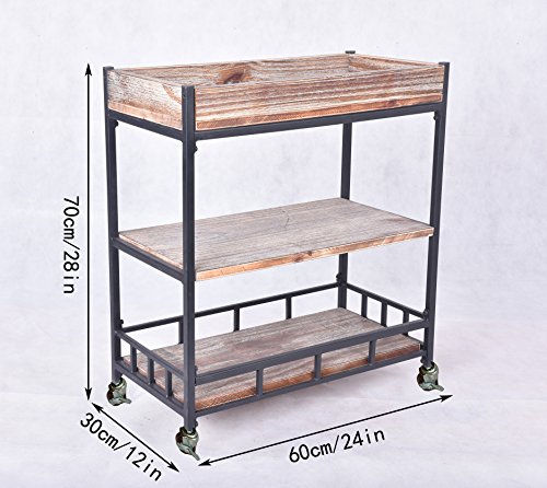 Diwhy Industrial 3 Tier Rolling Utility Storage Cart Wine Beverage Rolling Wood and Metal Wine Rack with Wheels Kicthen Bar Dining Room Tea Wine Holder Serving Cart