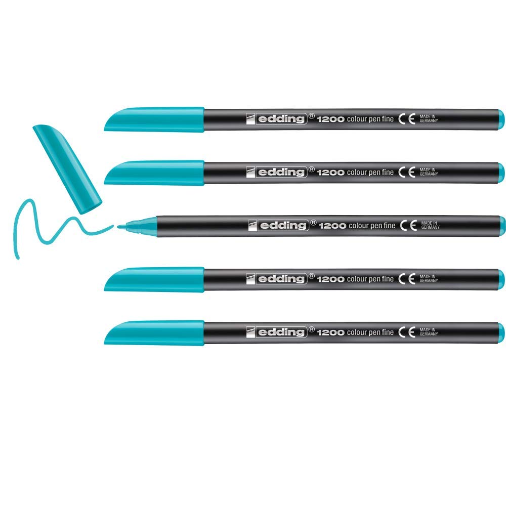 edding 1200 colour pen fine - turquoise - 10 pens - round tip 1 mm - felt-tip pen for drawing and writing - for school or mandala