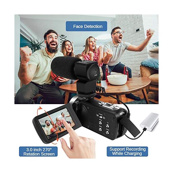 Videokamera 4K Video Camcorder 48MP Videokamera mit Mikrofon mit Handheld und Haube – Bild 7