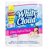 White Cloud Ultra Soft & Thick Bath Tissue - 12 Giant Toilet Paper Rolls, 3-Ply Toilet Paper, 231 sheets