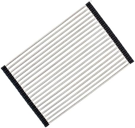 LLygezze Large Roll-up Rollable Stainless Steel Over the Sink Dish Drying Rack (18"x13", Black)