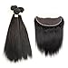 ALLRUN Hair Brazilian Straight Hair 3 Bundles With Free Part Frontal Closure 13x4 Ear To Ear Lace Frontal Closure With Bundles 7A Unprocessed Virgin Human Hair（12 12 12 frontal 10）