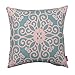 Kingla Home Square Pillowcases 18 x 18 Inch Cotton Linen Decorative Throw Pillow Covers Retro Turquoise Flowers Design Cushion Covers