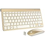 Wireless Keyboard & Wireless Mouse 2.4G Wireless Keyboard Fit Windows 10/8/7 / Vista / XP and Android Smart TV Use (Gold)