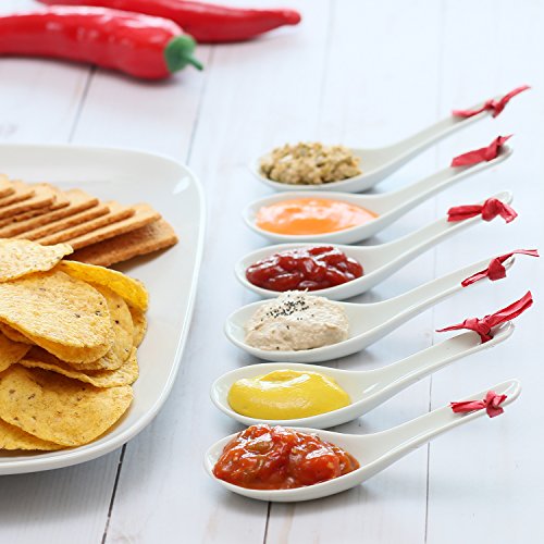 12 Pack Ceramic Chinese Soup Spoons 0.6oz. Perfect for Wonton Soup, Serving Meatballs, Feta Salad, Broth, Butter Balls, Jams, Sorbets, Gelatos. Stylish, Classic, No Plastic, for Home and Restaurants