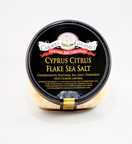 Cyprus Citrus Flake Sea Salt - Natural Cooking, Finishing Salt - Stackable Jar by Caravel Gourmet- 2 Ounces