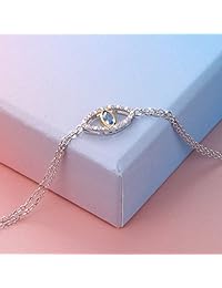 Brazalete con cadena doble, con dije para mal de ojo, de plata de ley 925 y circonio cúbico, para mujer.