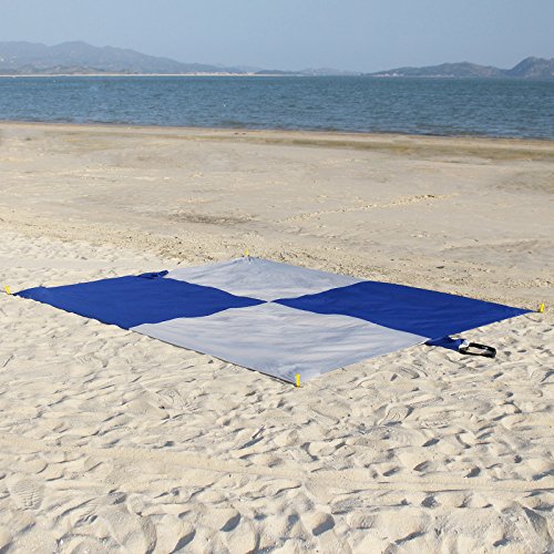 Beach Blanket Sand Proof, Fnova Parachute Waterproof Picnic Mat, Oversized 8' X 9', 30% Bigger Than Other Blankets, Built-In 12 Sand Pockets and a Valuables Pocket, 4 Ground Stakes Included