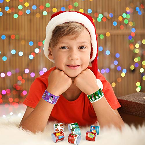 image for OKROSTOY 48 Pcs Christmas Slap Bracelets Bulk Slap Wrist Bands with Sa