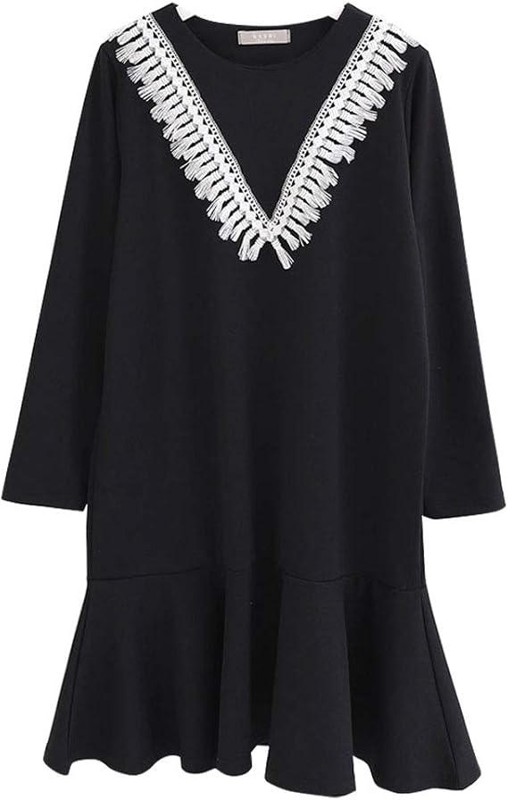 Amazon ワンピース レディース ひざ丈 フリルワンピース 長袖 春 ワンピース 大人 きれいめ ワンピース 結婚式 ワンピース 春 膝丈 ワンピース 長袖 フリルワンピース 春 結婚式 ワンピース 大人 Opdo05 ブラック ワンピース チュニック 通販