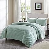 Comfort Spaces Kienna 2 Piece Quilt Coverlet Bedspread Ultra Soft Hypoallergenic Microfiber Stitched Bedding Set, Twin/Twin XL, Seafoam