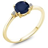 Gem Stone King 10K Yellow Gold Blue Sapphire and White Diamond Solitaire Engagement Ring For Women (1.03 Cttw, Round 6MM, Gemstone September Birthstone)