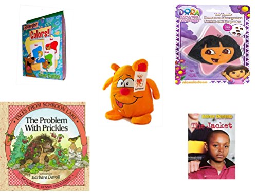 Children's Gift Bundle - Ages 3-5 [5 Piece] - Transformers Rescue Bots Memory Game - Nickelodeon Dora the Explorer Star 5 Non-Slip Tub Treads - Plush Appeal Bright Orange Silly Monster Plush 7" - Ta