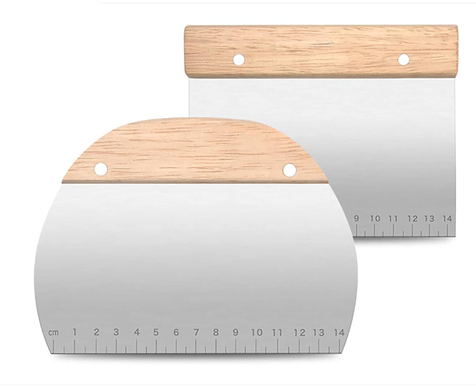 XPOOP 2 Pieces Pizza Dough Spatula Great as Dough Cutter for Bread. Cake Scraper with Wooden Handle-Dough Spatula Scraper for Baking Cake Dough Preparation Very Suitable for Novices