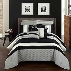 Amazon.com: PH 10 Piece Queen Black/Grey/White Comforter